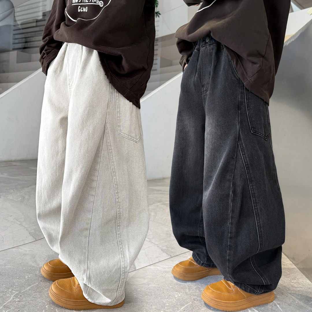 男童一体加绒裤子秋冬装2025新款儿童装中大童长裤冬季男孩牛仔裤