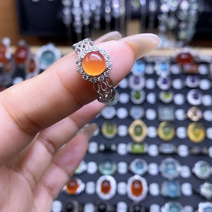 岫玉银S925镶嵌戒指