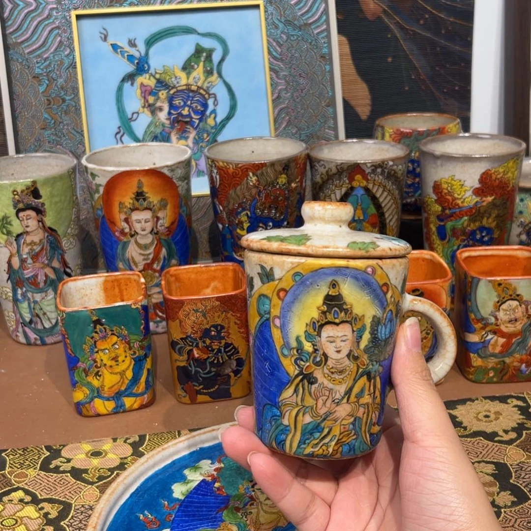 手工手绘普贤茶杯