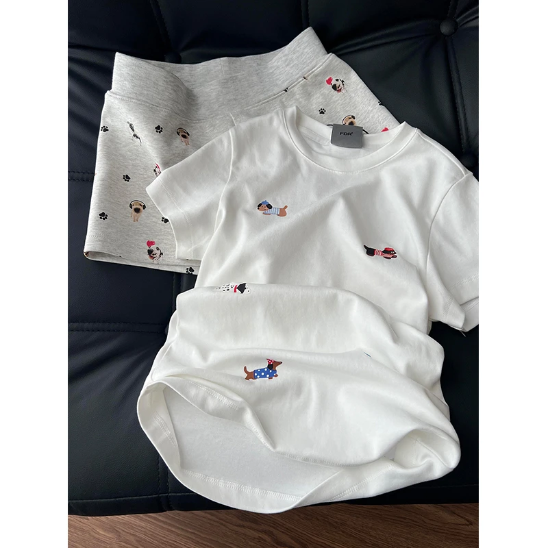 【小狗印花】韩系甜美可爱睡衣女夏季新款短袖短裤可外穿家居服套装