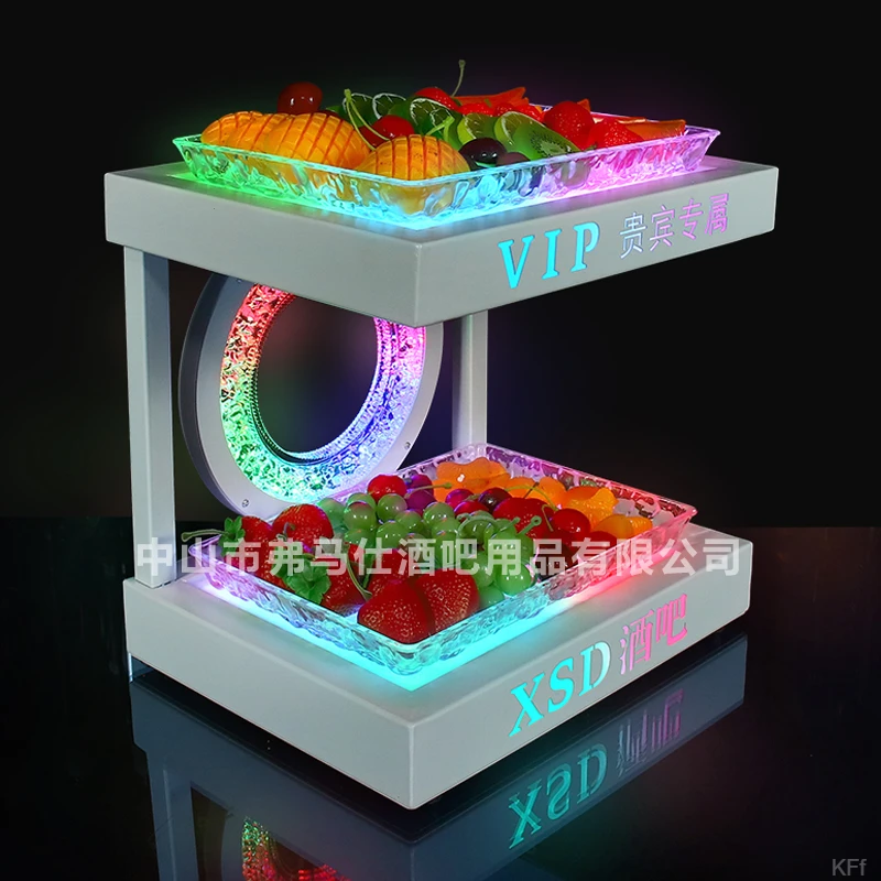 酒吧发光果盘KTV商用双层果盘架轻奢水晶夜店会所多格干果零食架