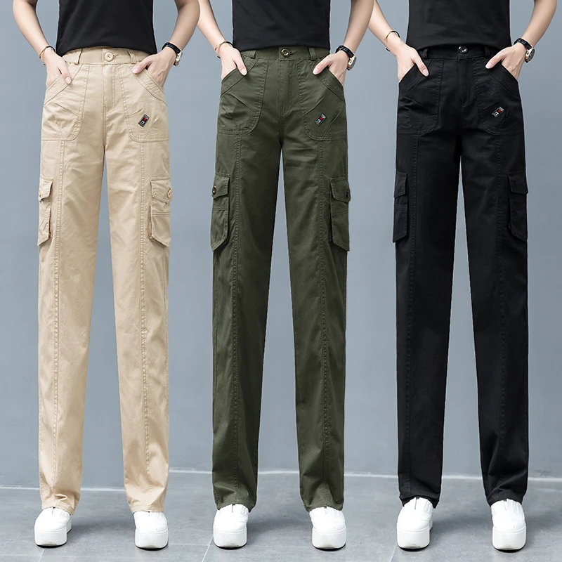 哈伦直筒工装裤女秋冬新款户外帅气纯棉宽松显瘦直筒运动休闲裤子