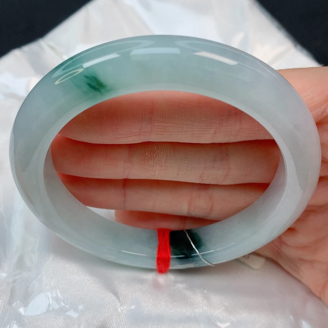 未镶嵌手镯翡翠59.3正圈，窄条墨色飘花，015