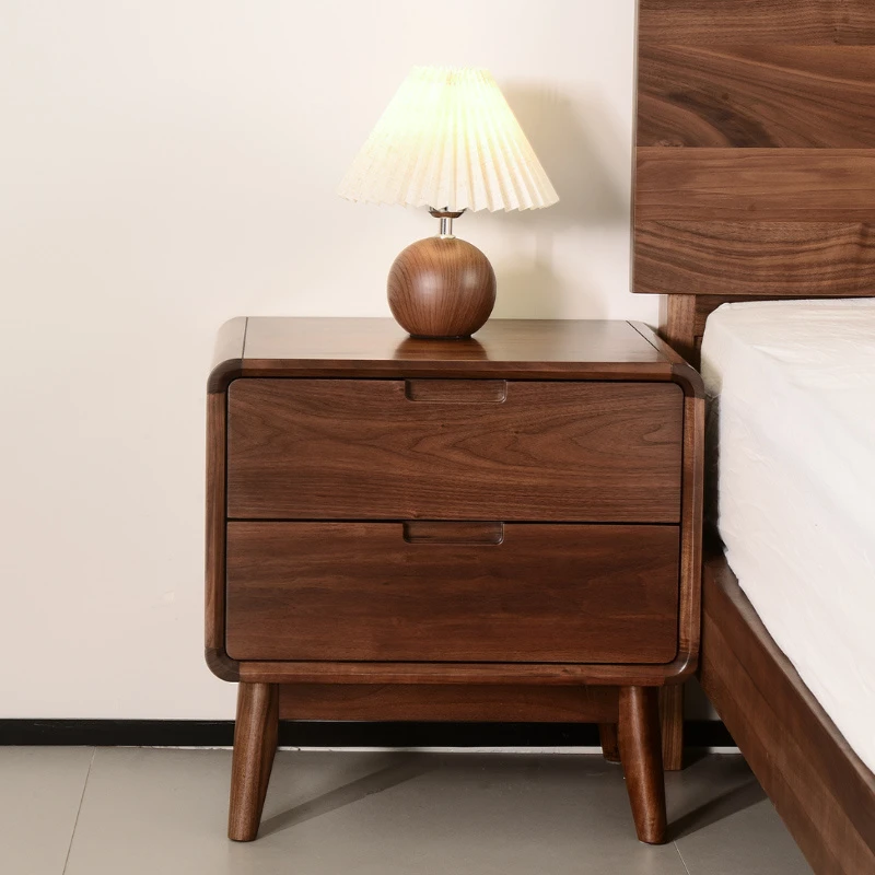 北美黑胡桃木床头柜全实木床边柜现代简约家用卧室储物柜
