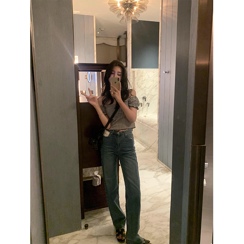 2025新款女士夏季法式纯欲辣妹小众设计感一字肩衬衫上衣阔腿裤