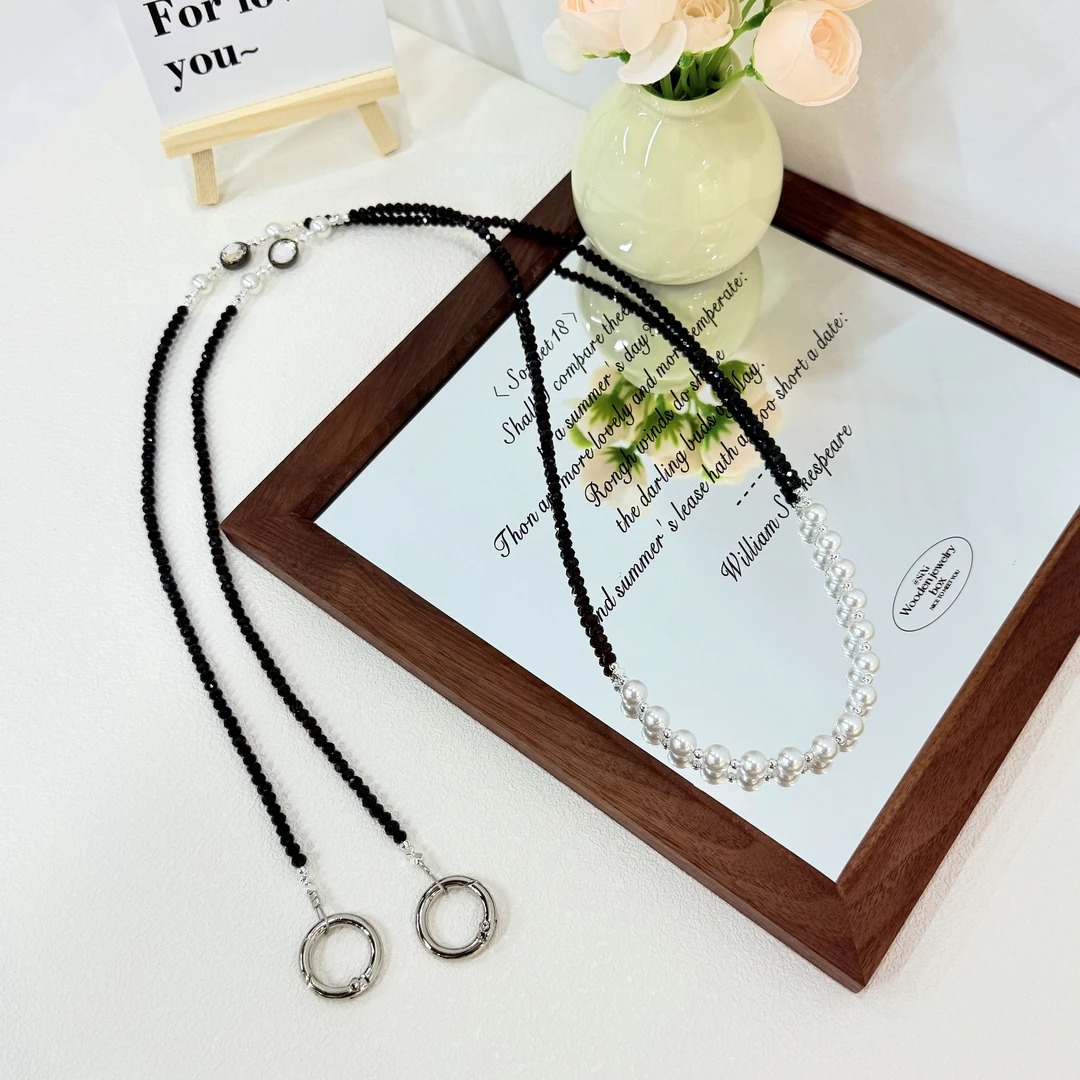 铜合金仿水晶手镯 SZ-118韩版闪耀黑色串珠斜跨水晶手机链