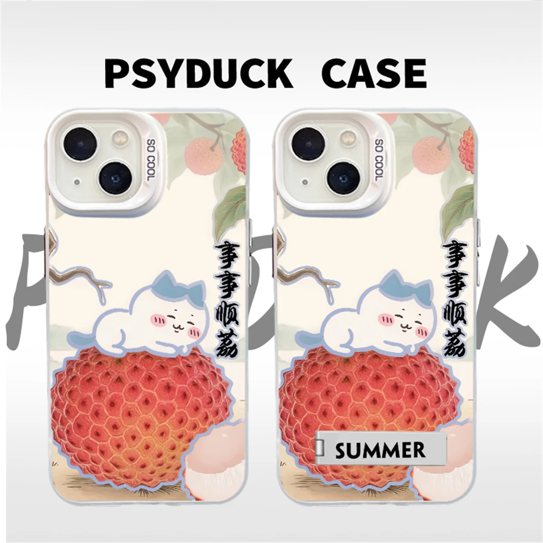 适用苹果华为一加小米小八事事顺荔彩银白底卡通动漫防摔手机壳