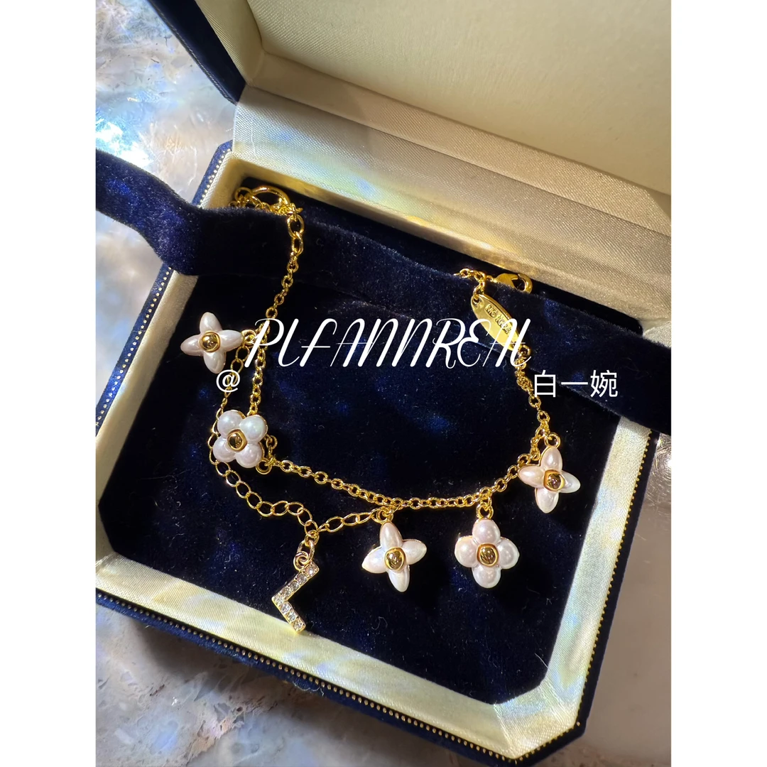 铜合金仿珍珠手链 B1290 花卉手链