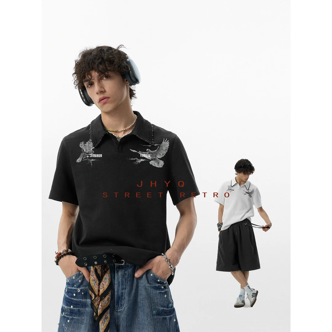 【JHYQ】和平鸽 夏季宽松休闲运动短袖长袖时尚百搭polo印花半袖627
