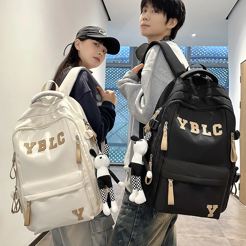 美式复古双肩包女大容量大学生男款书包初中生高中生日系旅行背包