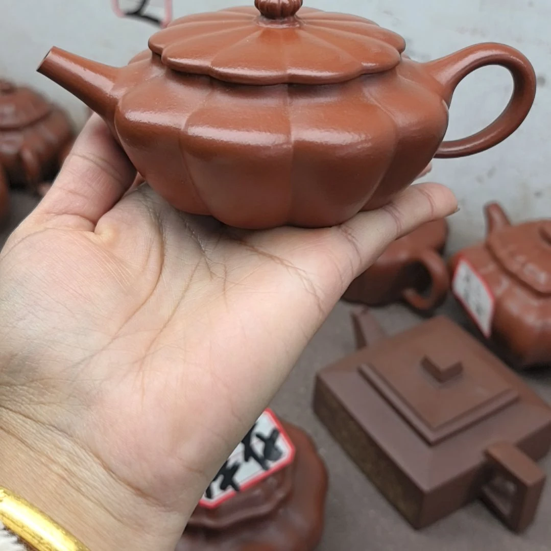 辉***好紫砂茶壶朱泥筋纹扁晨160cc