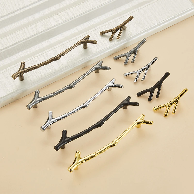 现代简约橱柜树枝拉手美式黑色酒柜抽屉衣柜门把手家具五金