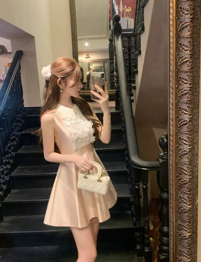 【酒窝栗子】赵露丝同款法式文艺洛可可醋酸女千金公主风连衣裙