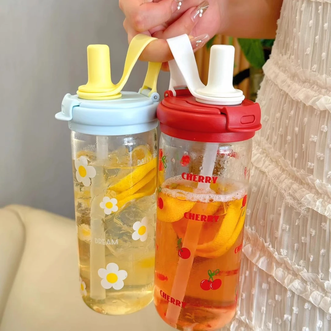 可爱玻璃杯吸管女2025新款创意高颜值ins风学生便携耐高温双饮杯