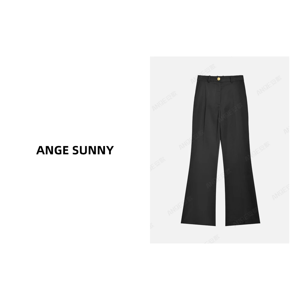 ANGE SUNNY【微喇羊毛西裤】时尚新款 狮头金扣简约百搭休闲裤