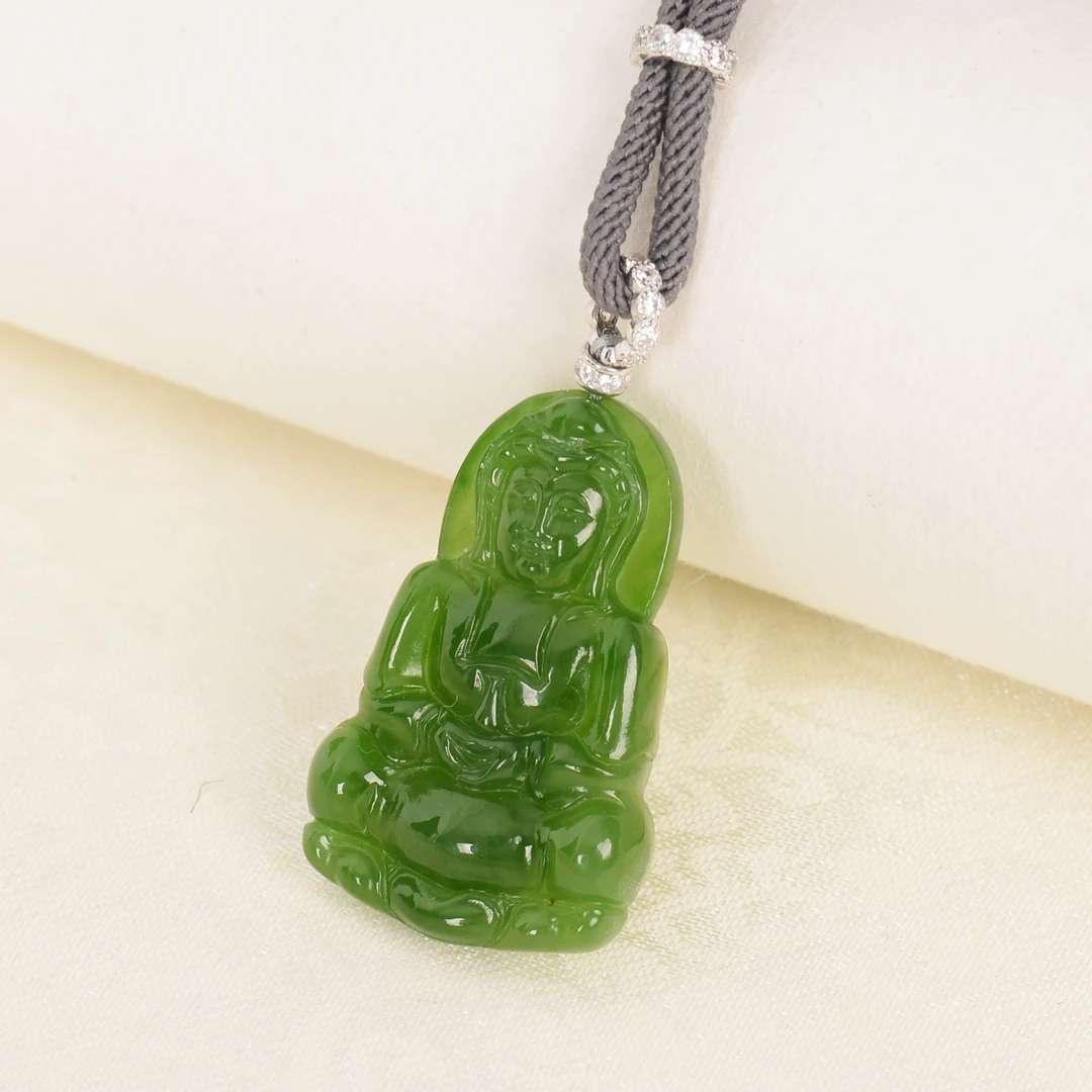 【熊总夫妇】碧玉S925银时尚观音吊坠39*25*6mm