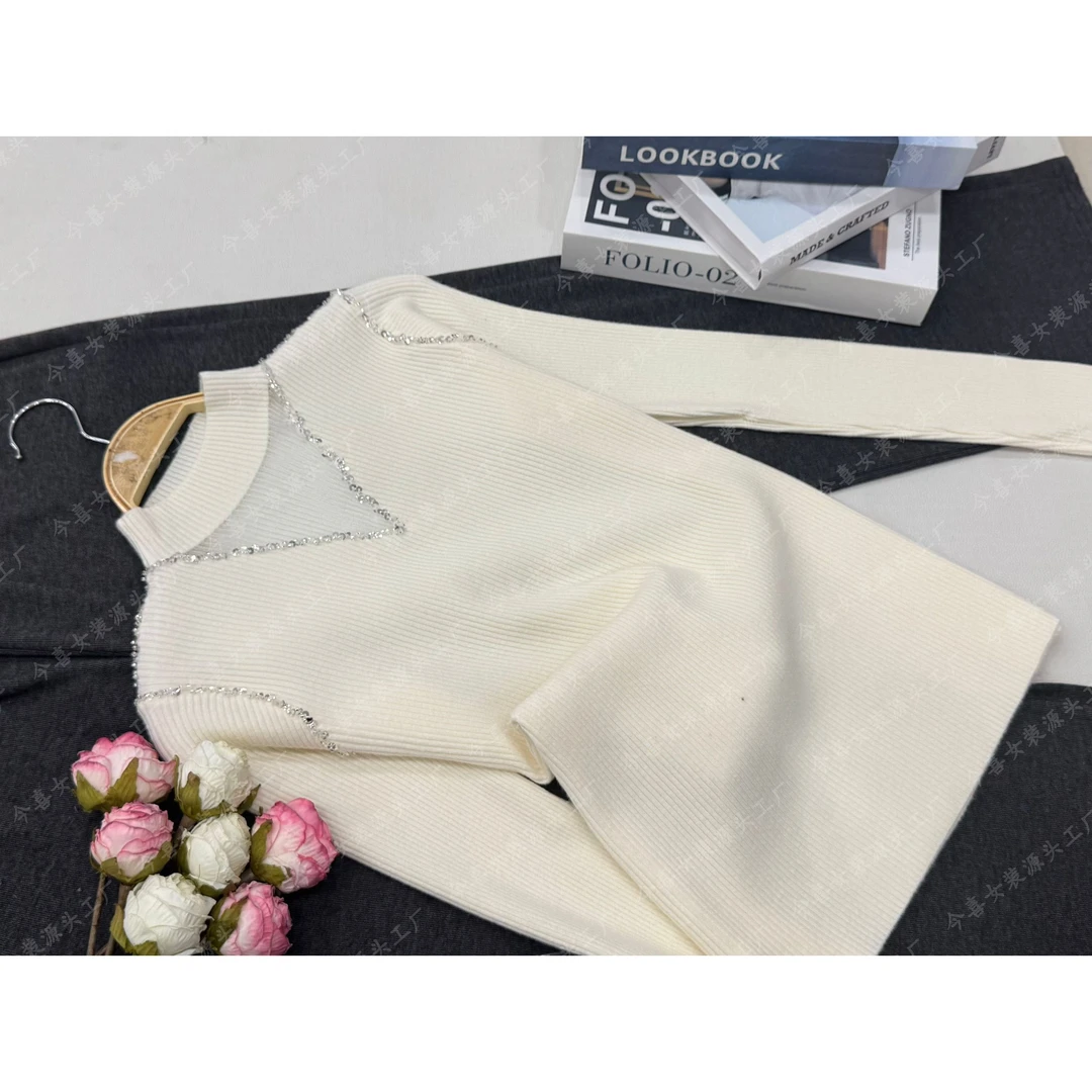 【杏色串珠套头】早秋新款时尚长袖针织上衣QC5211