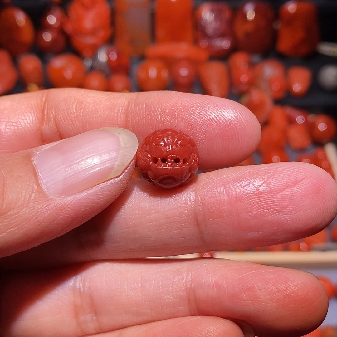 e***D南红玛瑙未镶嵌玫瑰红貔貅珠