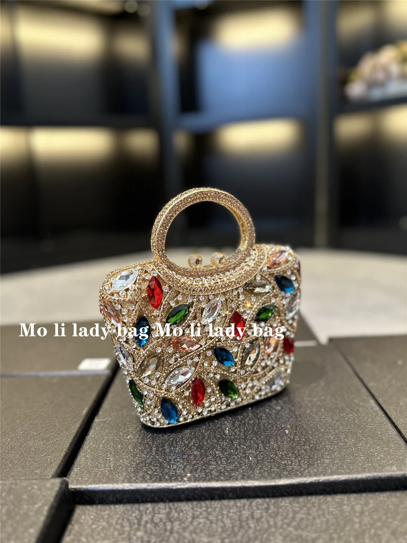 高端聚会派对礼服包欧美轻奢镶钻金色晚宴包包女士精致斜挎手提包
