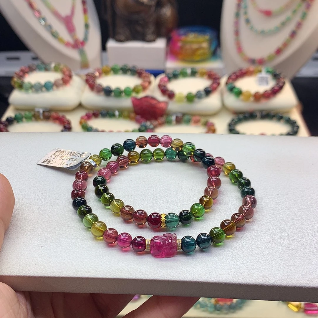 碧玺手串未镶嵌6.5/老矿彩虹。