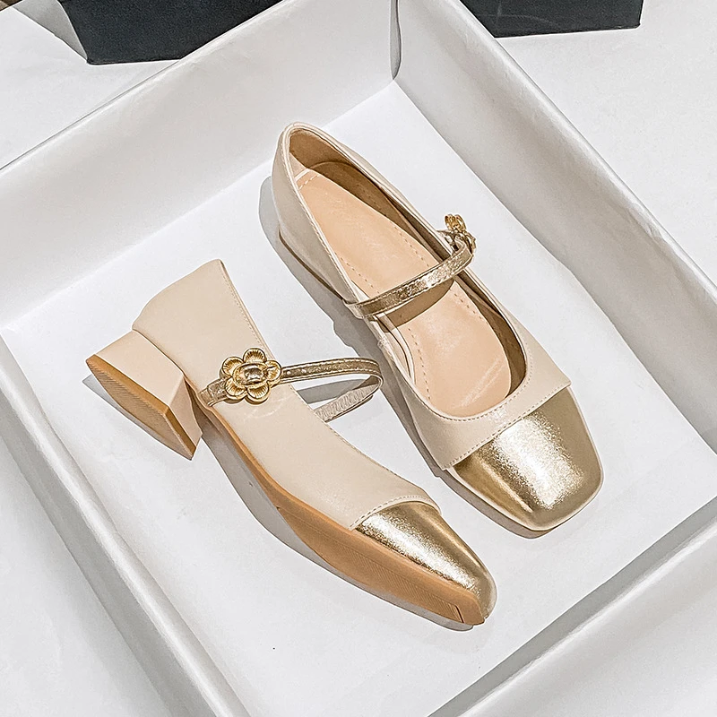 法式小香风粗跟单鞋女2025春秋季新款浅口方头奶奶鞋配裙子仙女鞋