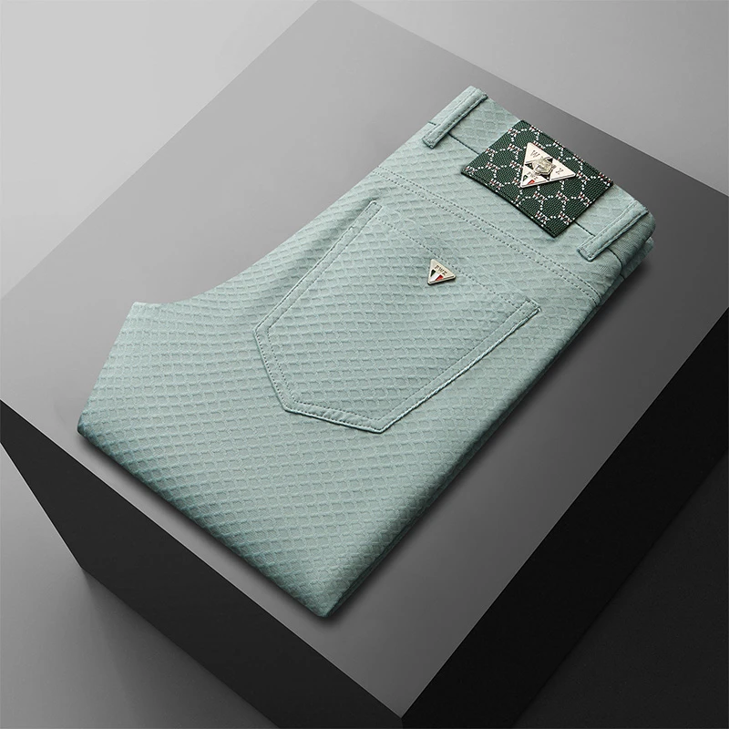 轻奢欧货长裤夏季提花休闲裤男士修身新款商务印花大码直筒裤男