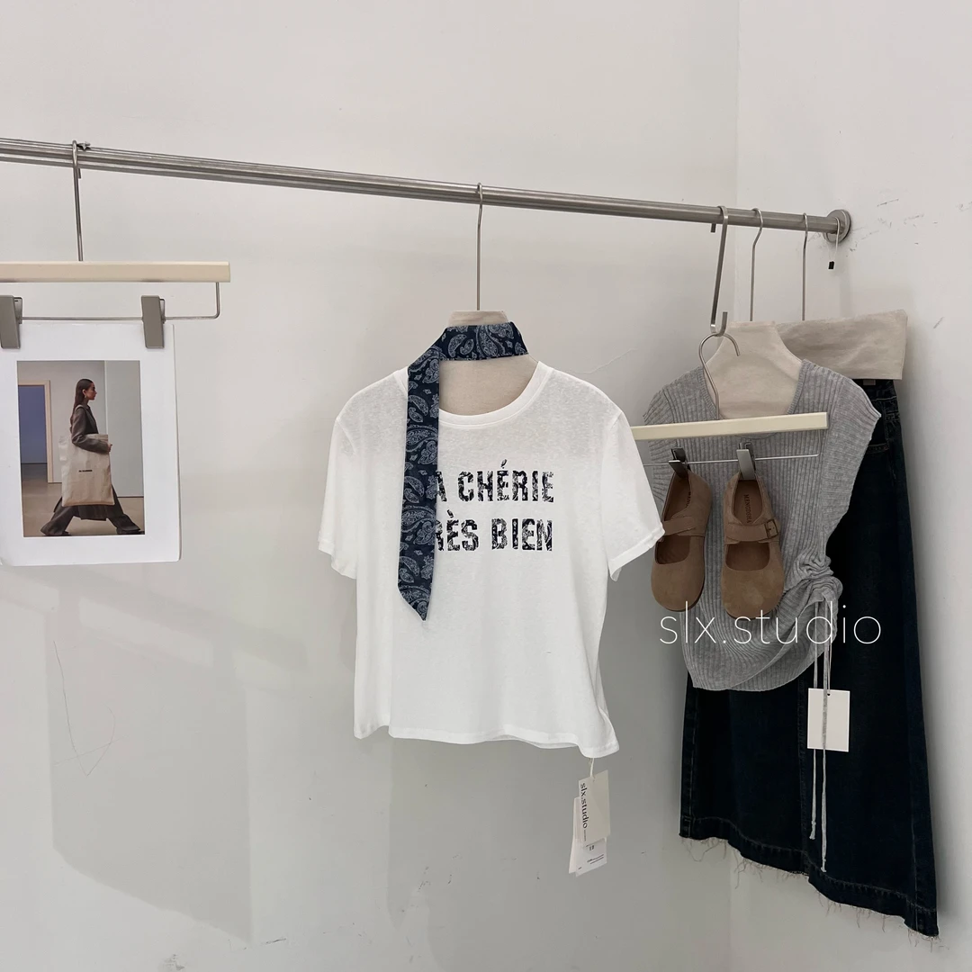 slx@ 2936 丝巾字母T恤