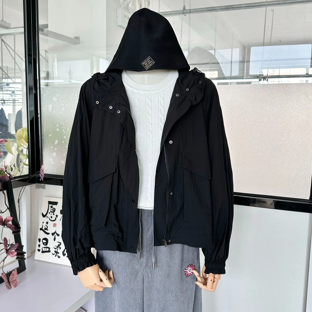 DAMEI-【暗影】女士短款宽松小风衣口袋短款休闲百搭连帽外套