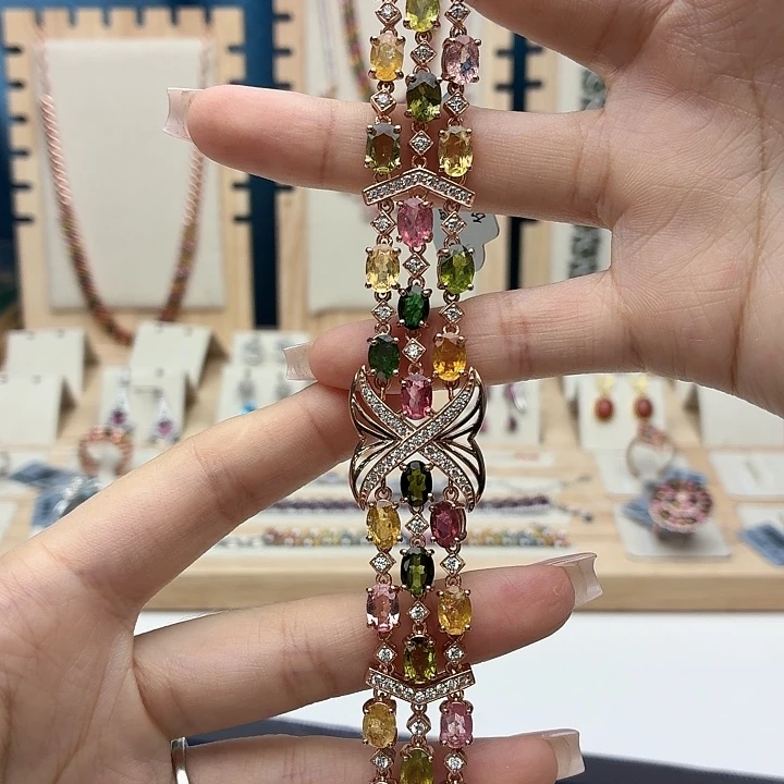 银S925镶嵌手链碧玺