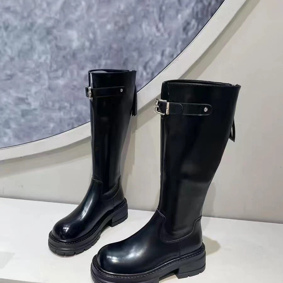 新款长筒靴女秋冬复古长靴机车靴骑士靴718-68