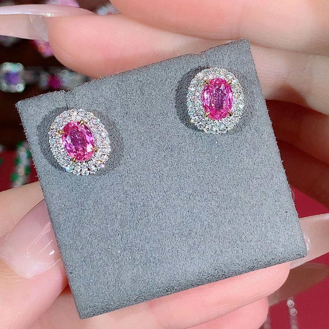 彩色蓝宝石18K金镶嵌耳饰1.84ct/天然宝石/七天无理由