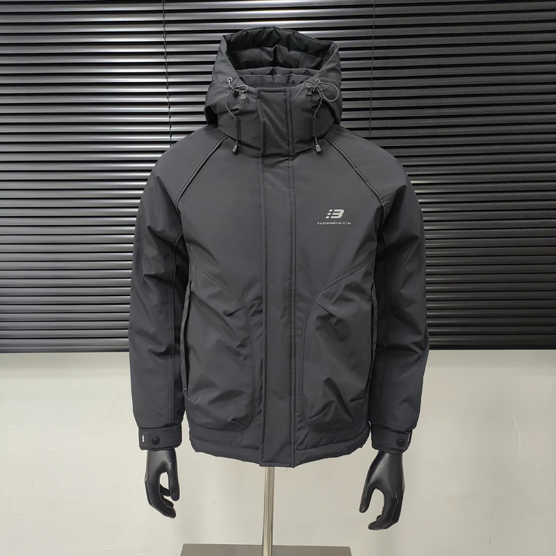 工装风连帽短款羽绒服男加厚机能风抗寒保暖冲锋衣外套冬季新款