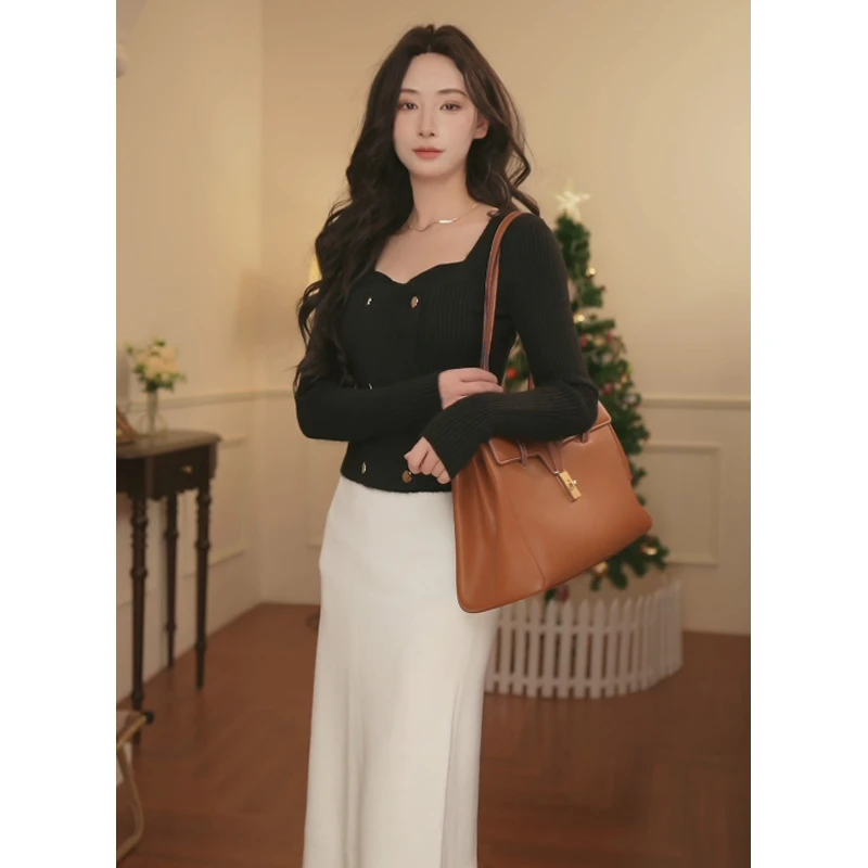 秋冬复古薄款针织短外套小众设计感修身显瘦双排扣开衫WY466