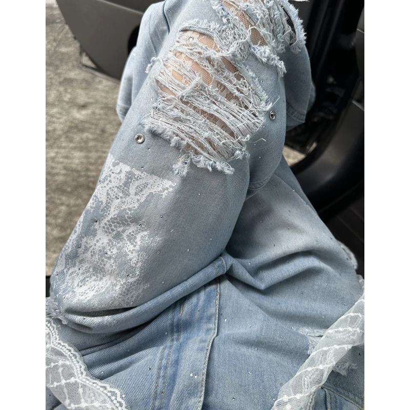 破洞直筒牛仔裤女夏季薄款2025新款高腰显瘦宽松小个子拖地阔腿裤
