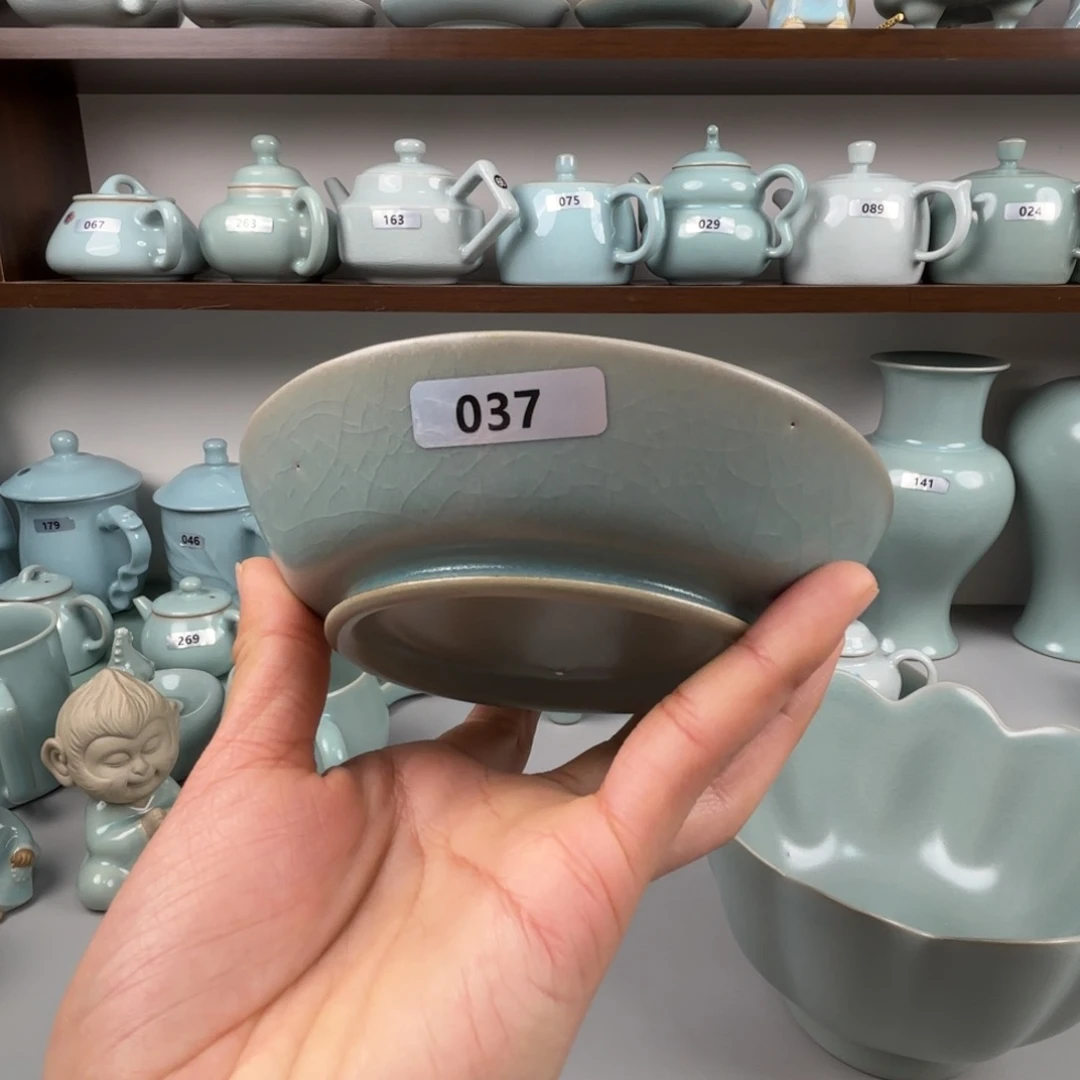 陶瓷摆件汝瓷圆洗支钉烧仿古釉大瑕不退不换037