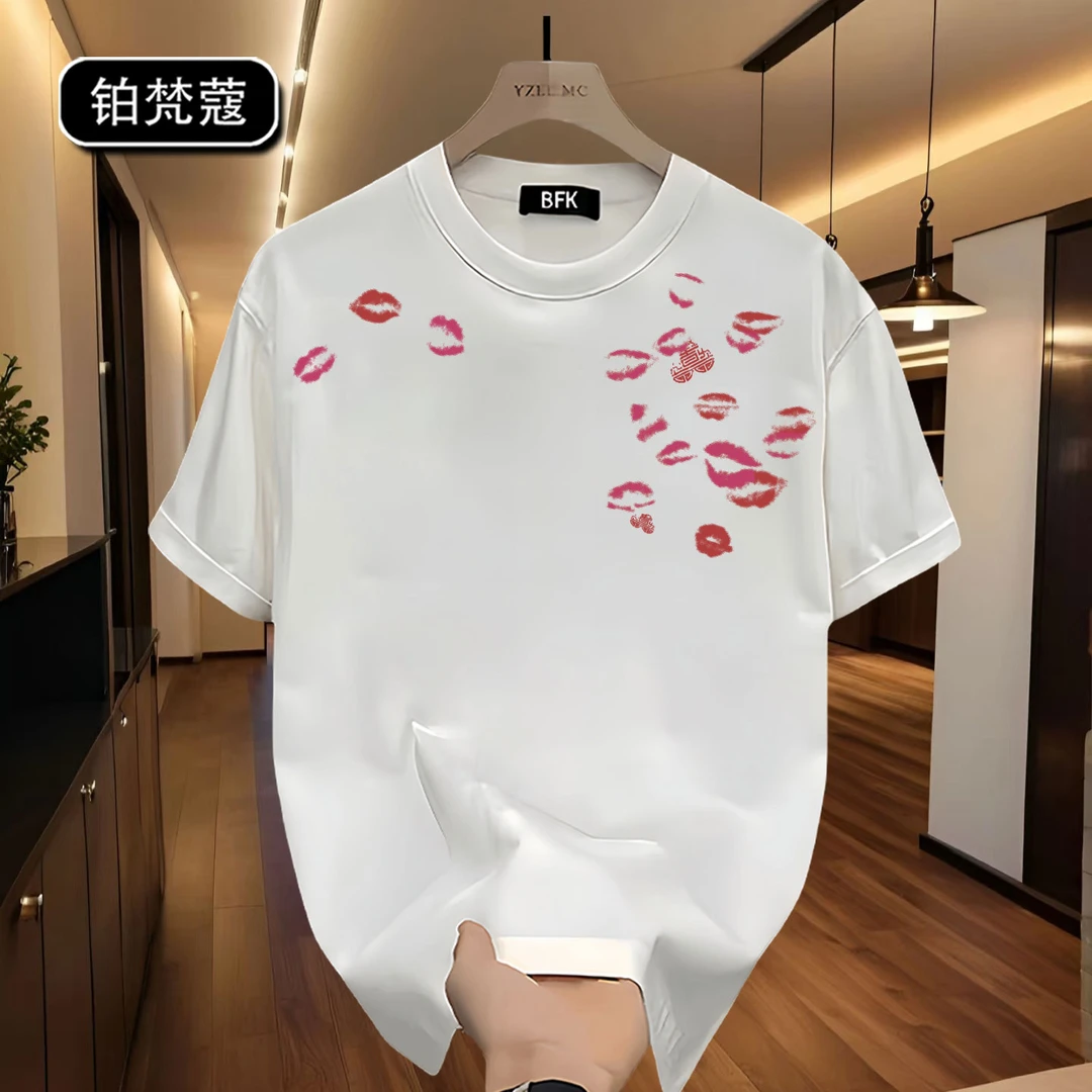 铂梵蔻夏季短袖T恤男士美式百搭印花休闲痞帅潮流纯棉圆领上衣潮