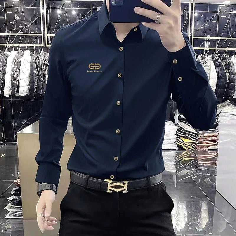 男士衬衣长袖时尚休闲潮流修身韩版网红百搭打底春季商务帅气衬衫