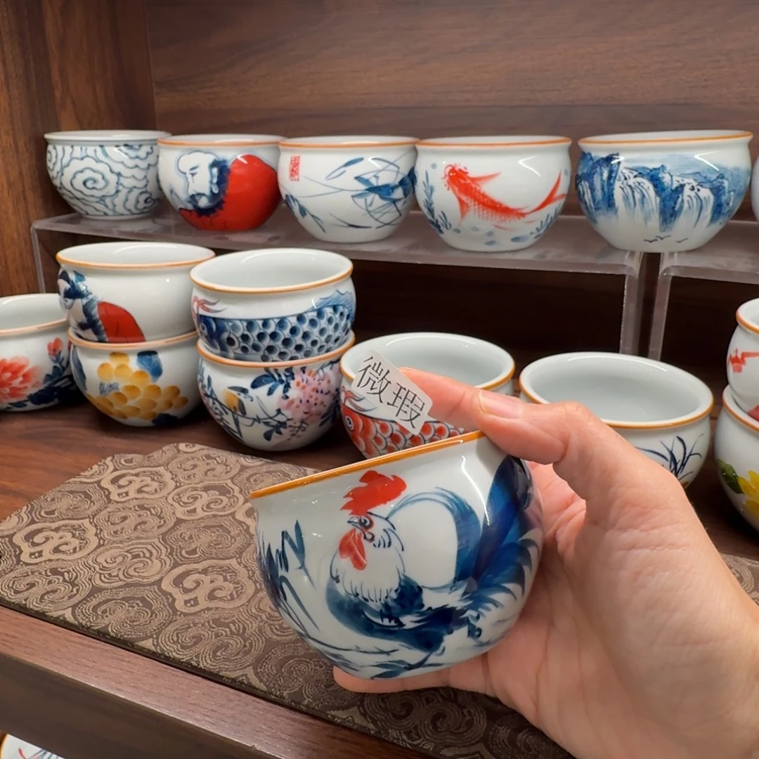 釉下手绘茶具微瑕