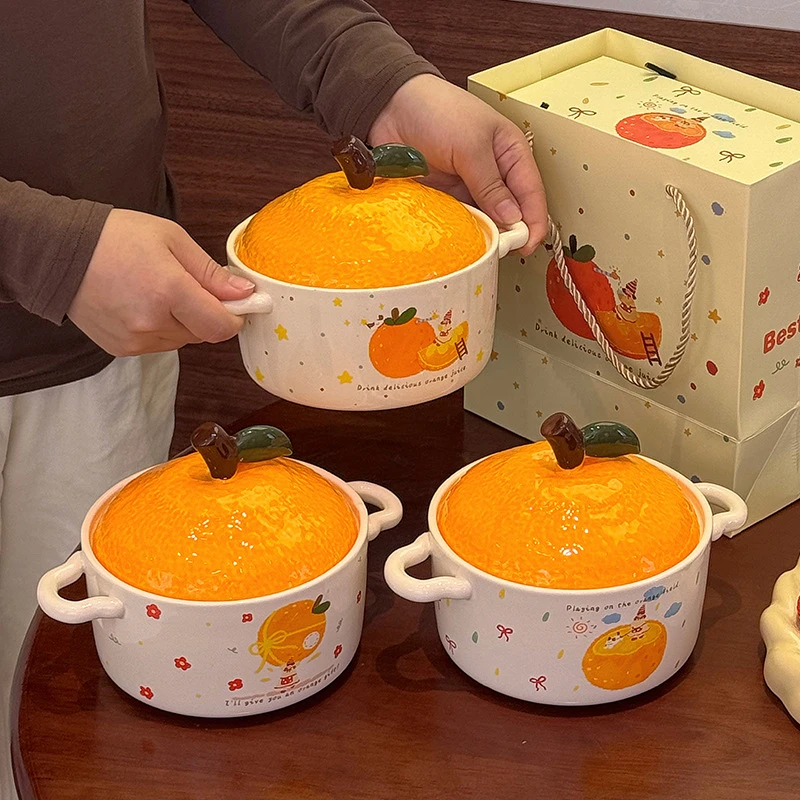 橘子陶瓷泡面碗带盖家用个人专用2025新款高颜值宿舍学生碗伴手礼