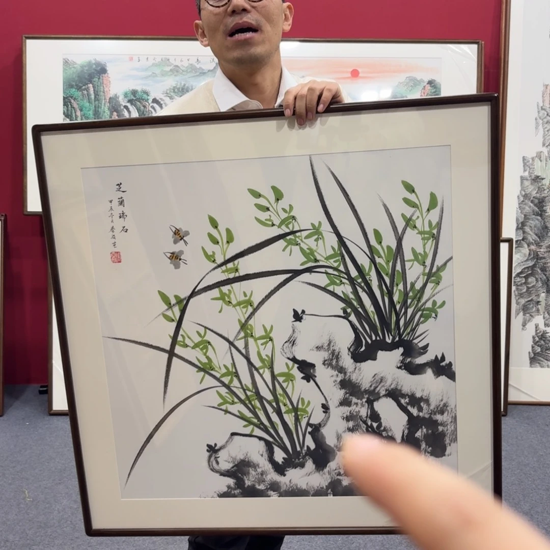 国画带框绘画80/80尺寸