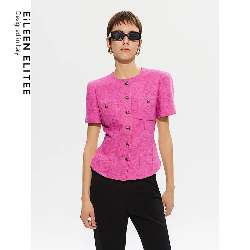 朗姿欧洲EiLEEN ELITEE法式玫粉小香风短外套复古上衣2025年夏季