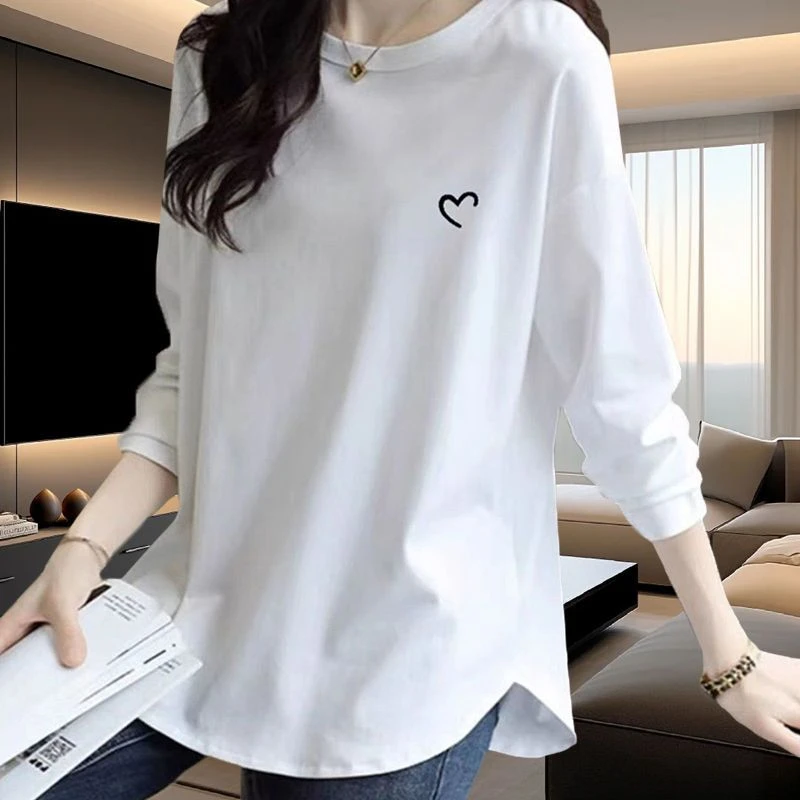 【啄木鳥】配鲨鱼裤中长款弧形下摆大码T恤女打底衫韩版宽松上衣