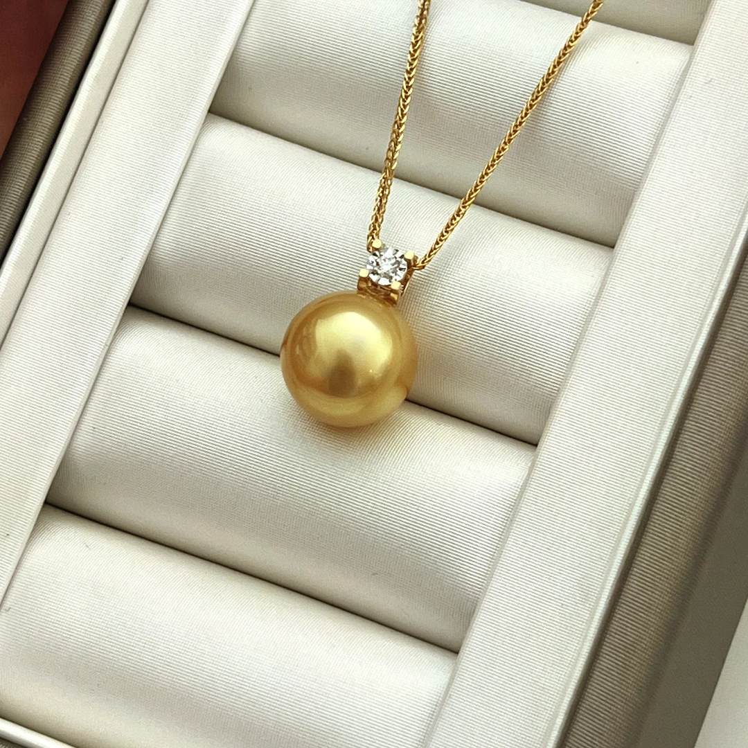 [吉尔德定制]特选五星赤金吊坠18K金南洋菲律宾浓金珍珠带大证书