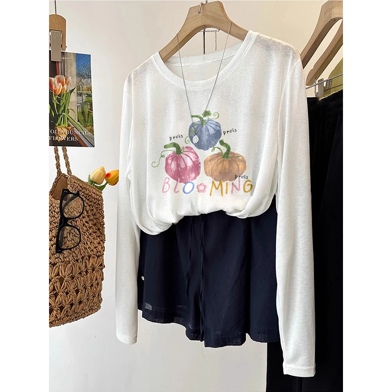 雪花棉长袖t恤女2025夏季新款大码女装宽松显瘦遮肉上衣胖mm2