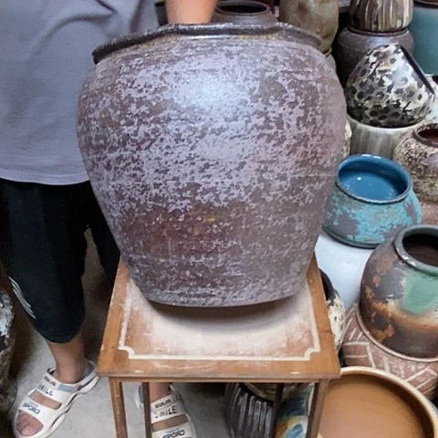 紫砂花盆口28高度32铁锈