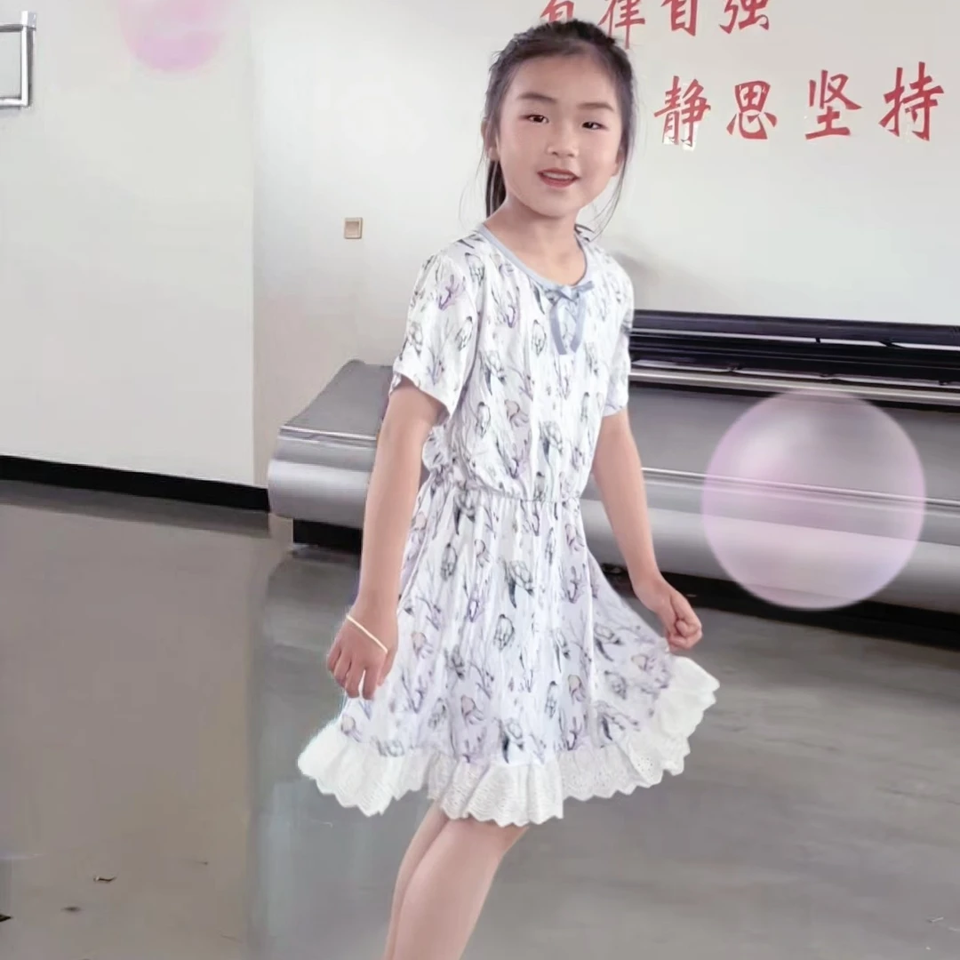 女童短袖夏季女休闲风数码印花连衣裙中大童裙子洋气童裙