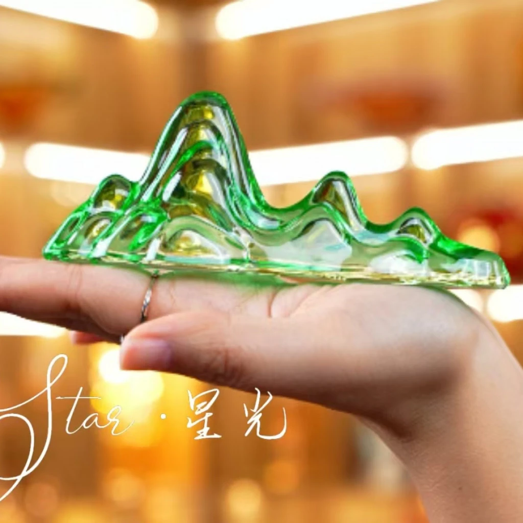 绿色琉璃山高颜值工艺品摆设笔托摆件创意