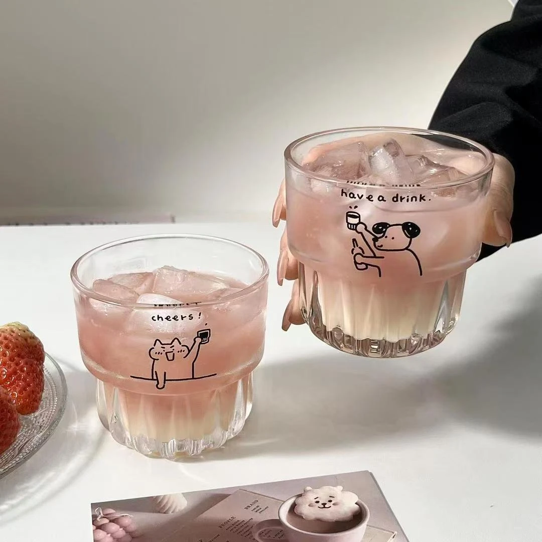 【九块九发4只】ins可爱小狗玻璃杯咖啡杯喝水杯子牛奶早餐杯果汁杯