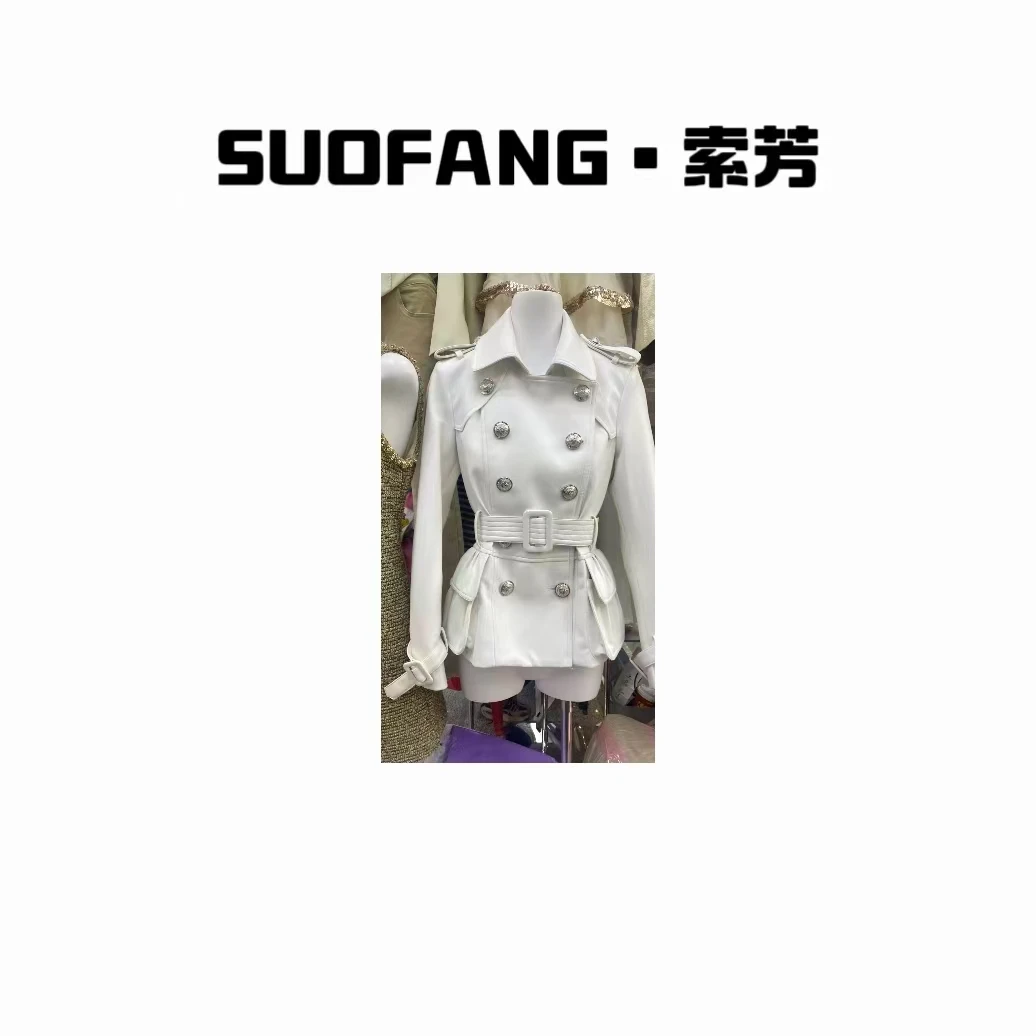 春装新款 经典双排扣修身款皮衣外套