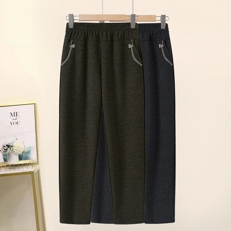 妈妈休闲裤松紧腰宽松型春秋小直筒长裤中老年女装外穿秋冬裤子